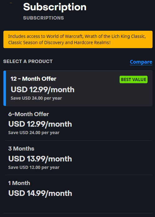 Цінова прив'язка на прикладі підписок на World of Warcraft